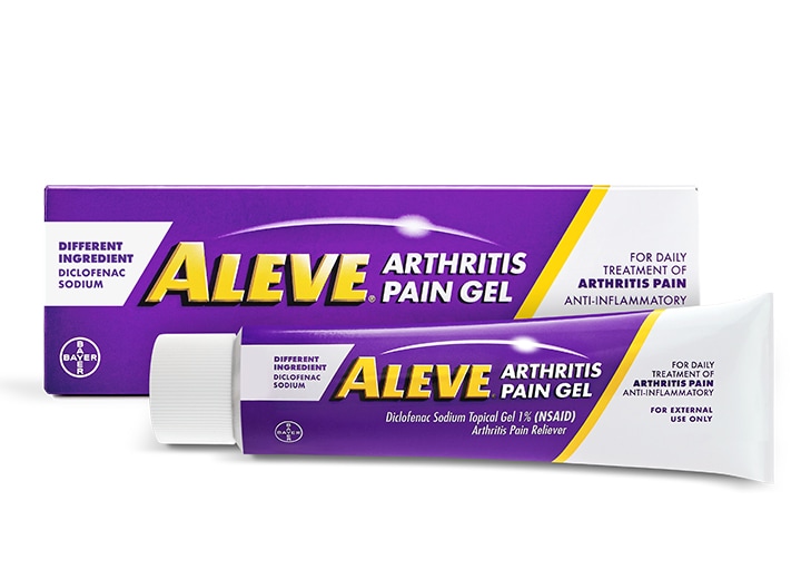 purple, white and yellow box and tube of Aleve® Arthritis Pain Gel